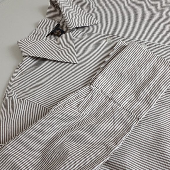 Ashley Stewart Tan Vertical Stripe Sash Tie Button-down Shirt - Picture 3 of 15